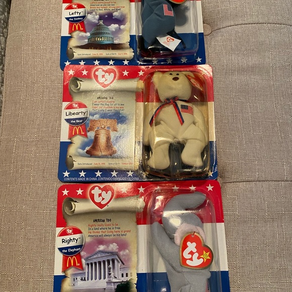 TY Beanie baby AMERICAN Trio-Lefty,Righty,Libearty - Picture 1 of 5